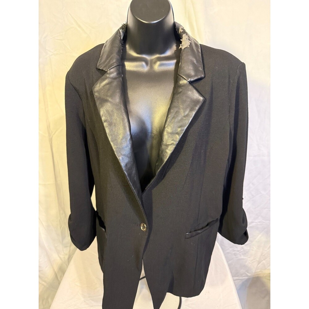 Michael Kors Blazer Black Faux Leather Trim Flaws Women's XL grunge Goth